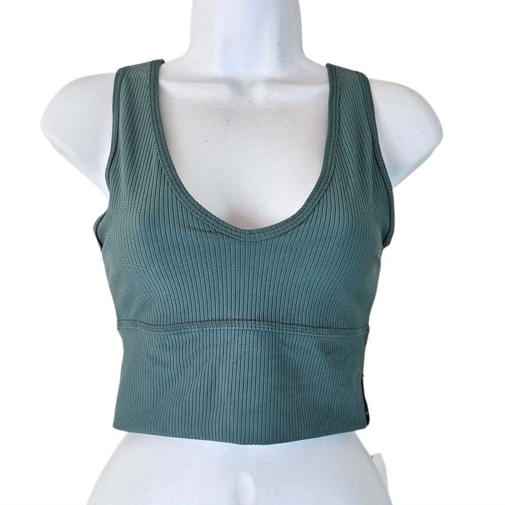 Tiger Friday Ribbed Crop Sports Bra Tank Top Medium Green Dance Activewear USA